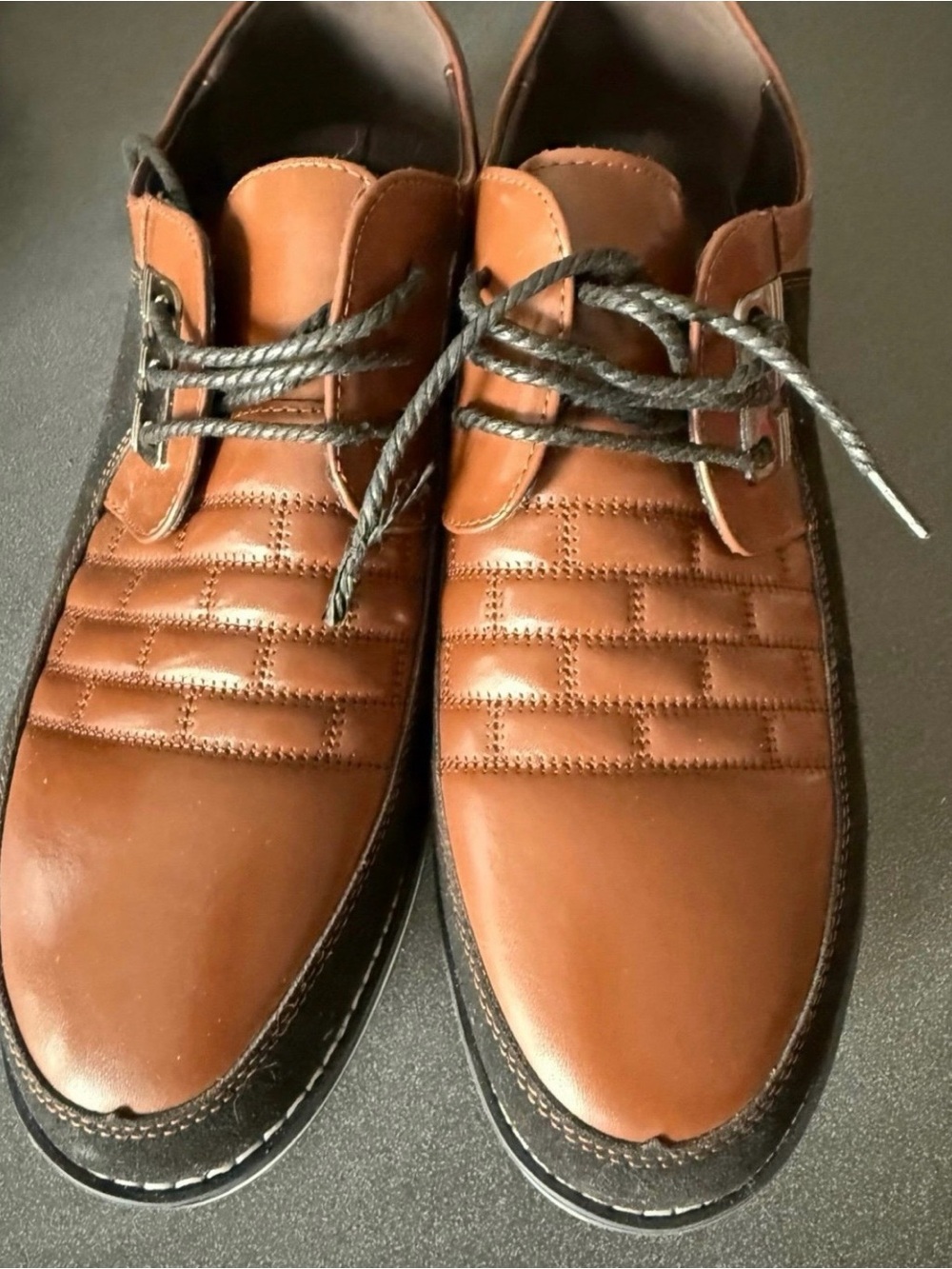 pair of Gatsby Oxford Derby shoes in brown and black leather.  Size 12 new